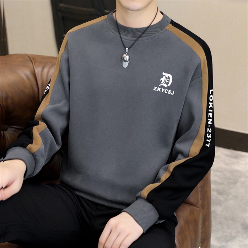 秋冬男士休闲时尚圆领60棉拼接套头卫衣打底衫X318-P47-加绒P52,男装T恤,星座310B-3