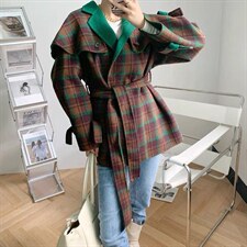 欧洲站2021秋冬新款斗篷腰带休闲宽松显瘦百分百羊毛双面，其它，L·H·X