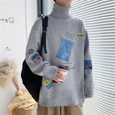 ！冬季加厚潮牌高领毛衣男百搭学生针织衫长袖毛线衣GM603P60，男装针织衫/毛衣，电商B220