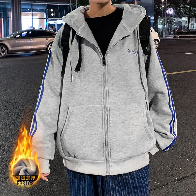 2023冬季加绒加厚连帽卫衣男宽松港风ins休闲开衫外套男WY668P58,男装卫衣,电商A086