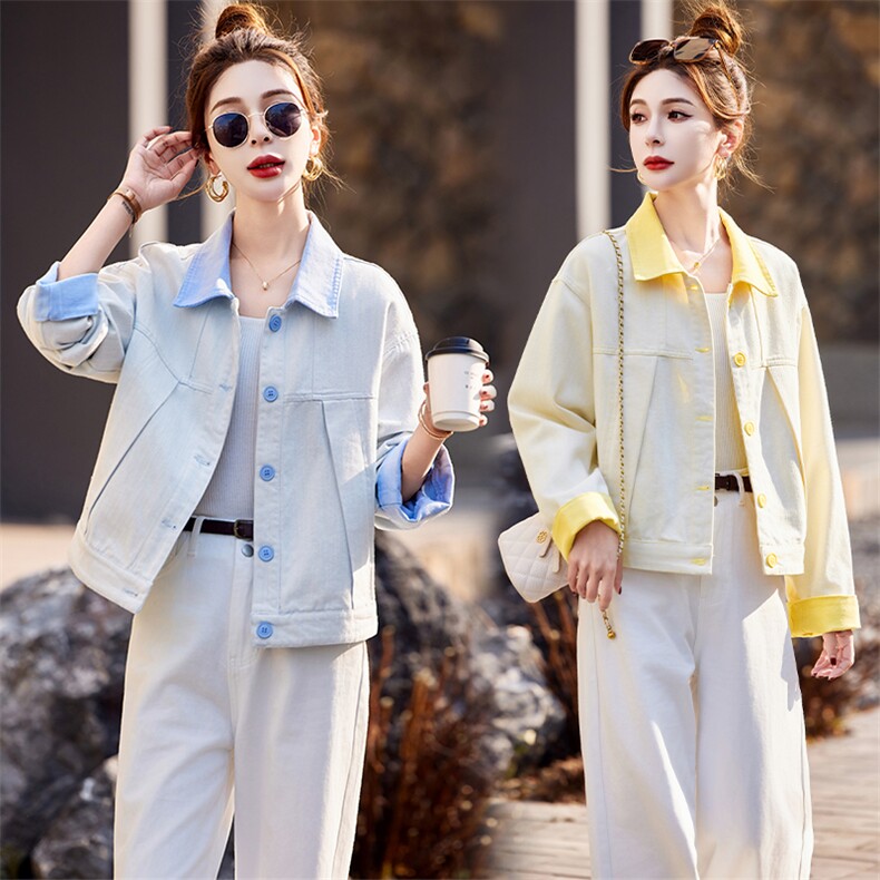 2025年春季时尚新款潮流休闲撞色外套翻领单排扣显瘦百搭开衫上衣，女装短外套，红依佳