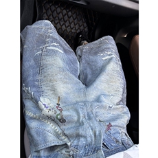 现货七分裤夏季新款2025满印挂饰直筒中裤潮5086-P55，男装牛仔裤，星座910-5
