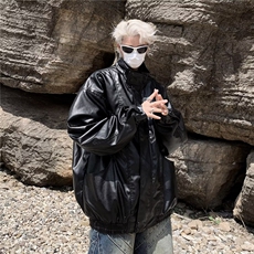 机车服男款潮牌宽松工装PU皮衣外套秋季高街潮流休闲痞帅立领夹克，男装皮衣，星座410-6（原星座1304-1）