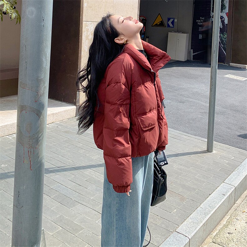 韩版保暖时尚立领白鸭绒外套女2025年冬季新款显瘦短款加厚羽绒服图片