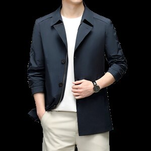 男士风衣2023秋季商务宽松上衣中年休闲翻领时尚百搭男装外套图片