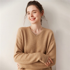 新款重工斜纹v领针织衫时尚百搭，女装针织衫/毛衣，广悦羊绒