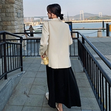 2024年春季新款韩版简约休闲宽松纯色西装外套套装黑色长款裙子女，女装西装，辉之琳