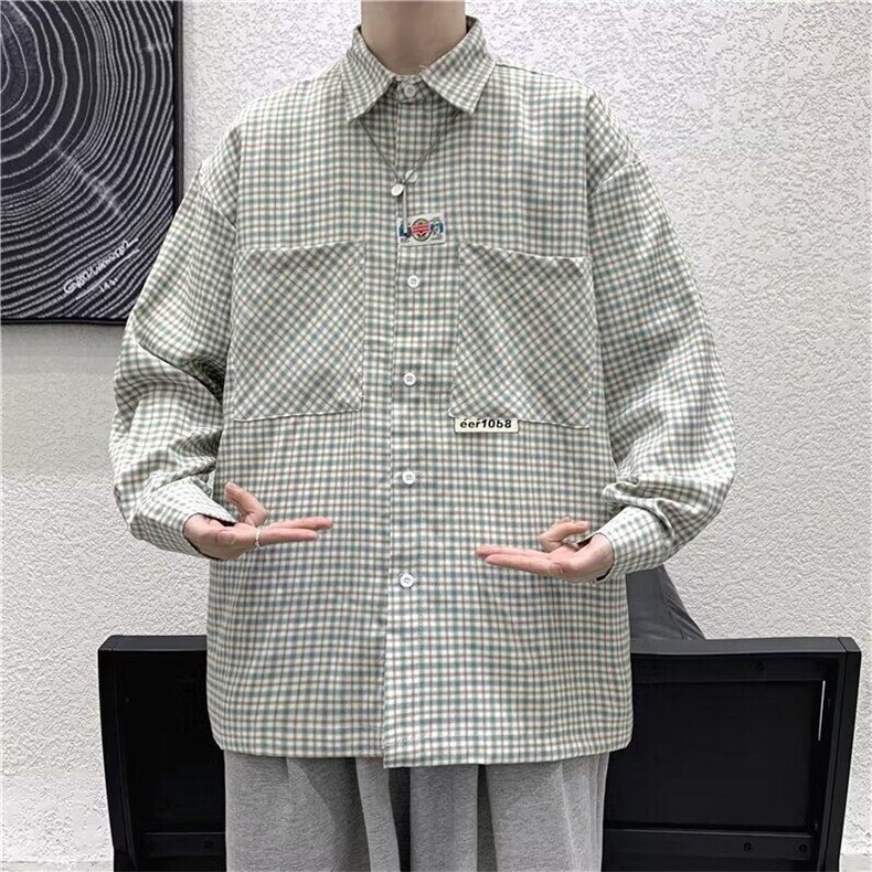 D733-P40衬衫男春秋新款港风百搭工装长袖男生休闲宽松短袖衬衣,男装衬衫,星座603-2
