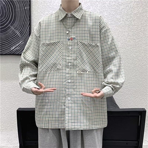 D733-P40衬衫男春秋新款港风百搭工装长袖男生休闲宽松短袖衬衣
