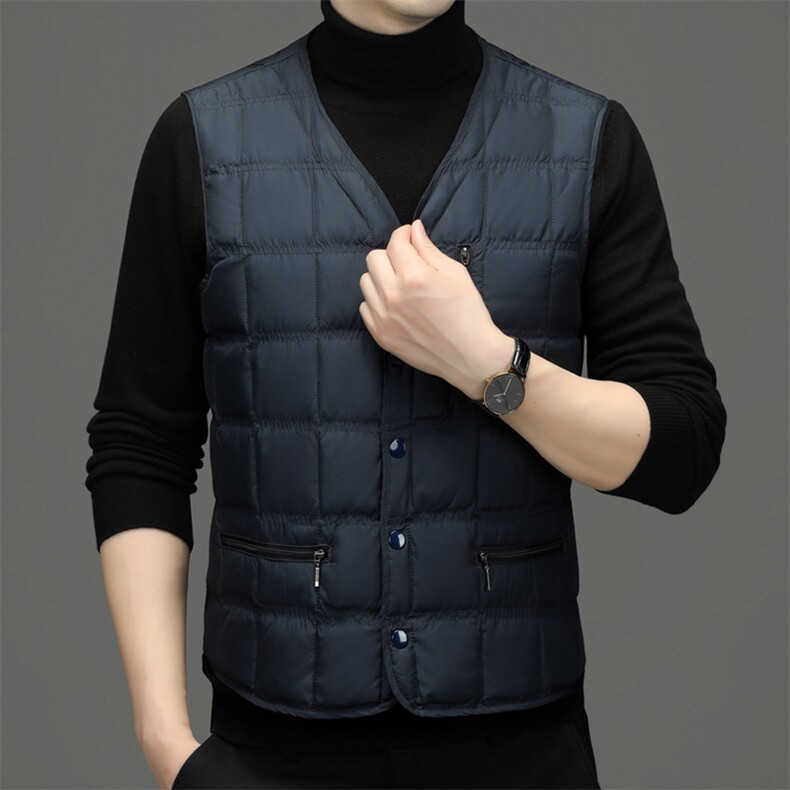 冬季新款男士V领加厚保暖羽绒马甲中年男装商务休闲灰鸭绒外套，男装背心/马甲，电商B212（原钱塘6029）
