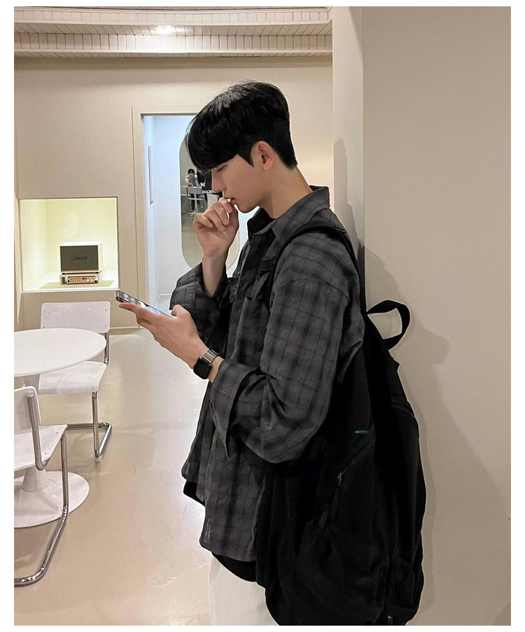 现货！！春装ins风宽松长袖衬衫男装休闲衬衣外套XZ716A-CS809P55,男装衬衫,星座716A（原星座815-4）