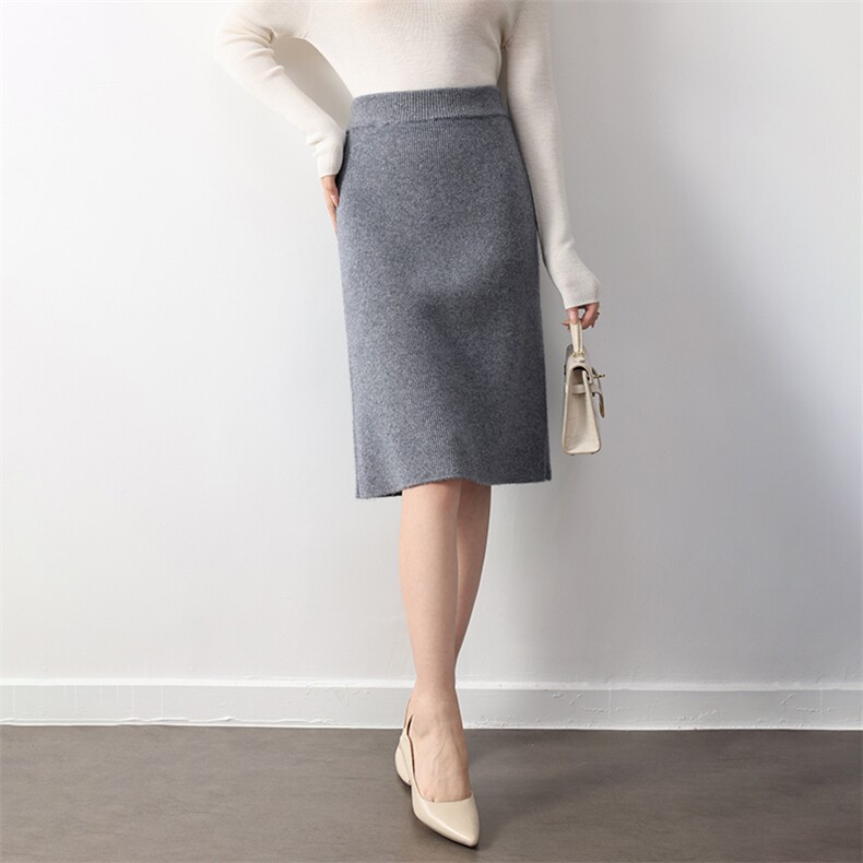 2025年秋季中腰百搭中长款加厚元宝裙，女装半身裙，举月羊绒