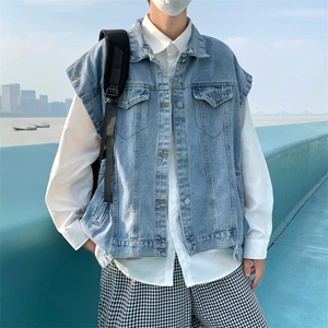 袖子可拆牛仔裤外套男高街帅气2023春秋新款ins宽松背心W3452-P61图片