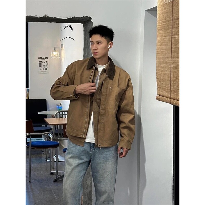 706-1-JK9509-P70特P秋季男士卡其色巴恩风工装短款夹克外套,男装夹克,星座706-1