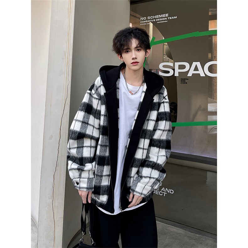 小香风秋装新款拼色男士毛呢港风连帽夹克外套 A071-JK108-P125图片