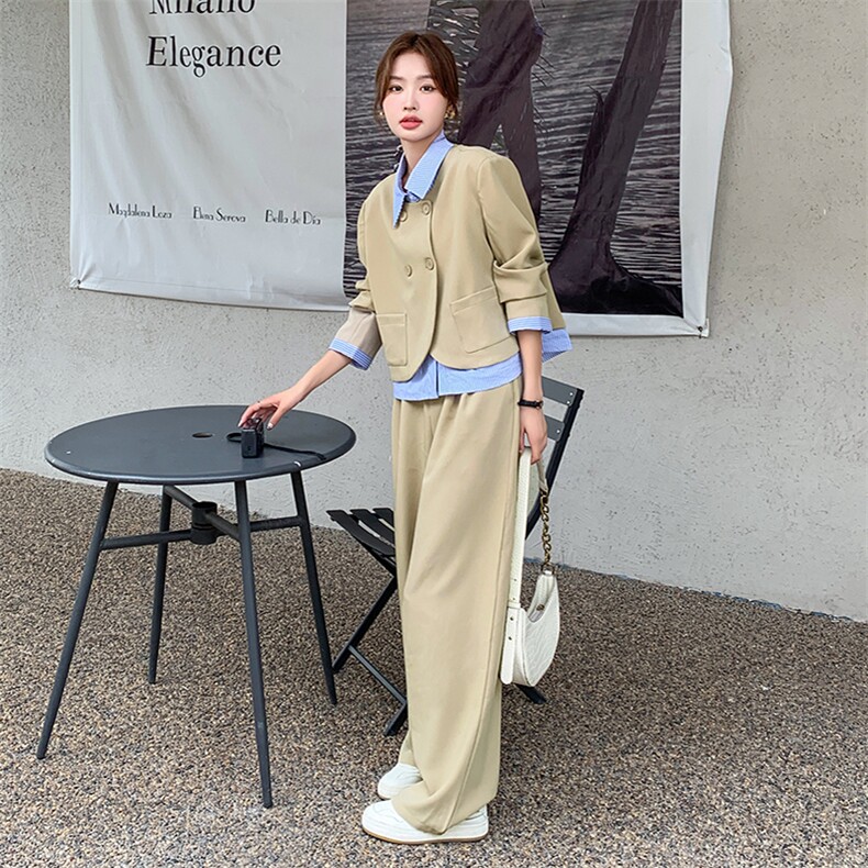 衬衫领假两件西装套装女春秋2025新款轻熟风御姐高级感流行盐系图片
