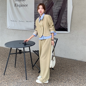 衬衫领假两件西装套装女春秋2025新款轻熟风御姐高级感流行盐系图片