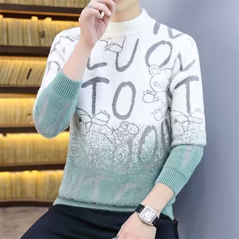 男士毛衣半高领毛线衣水貂绒加厚打底衫冬季渐变色衣服套头针织衫,男装T恤,星座506A