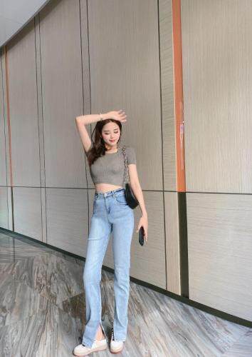 新款侧缝开叉牛仔裤～蓝色、SMLXL，女装牛仔裤，LOVELS