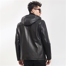 2023秋冬新款海宁皮衣男牛皮连帽外套韩版机车夹克P600图片