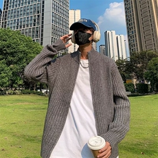 立领双拉链针织开衫男秋冬慵懒风宽松纯色百搭毛衣外套M7351，男装针织衫/毛衣，星座1116A-1（原606A）