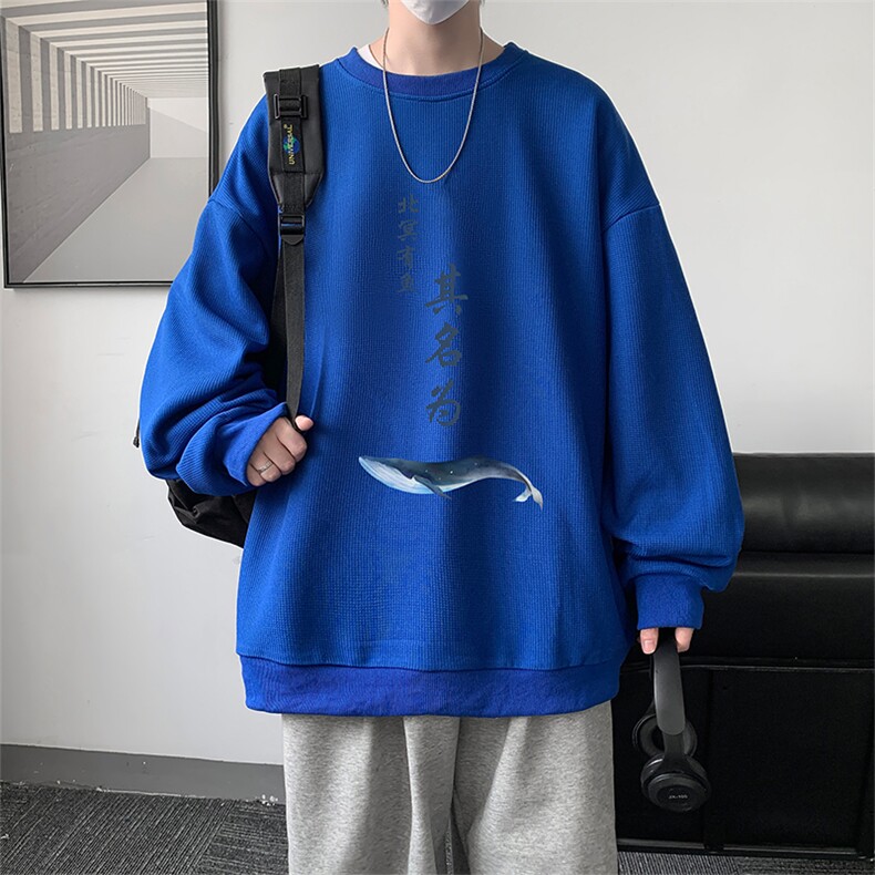 华夫格卫衣圆领卫衣男大码长袖t恤男外套HW76261-P30加绒款-P40,男装卫衣,电商A040