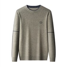 2023冬季纯羊毛衫男圆领纯色毛衣中年休闲针织衫YYK10-P195，男装针织衫/毛衣，电商B212（原钱塘6029）