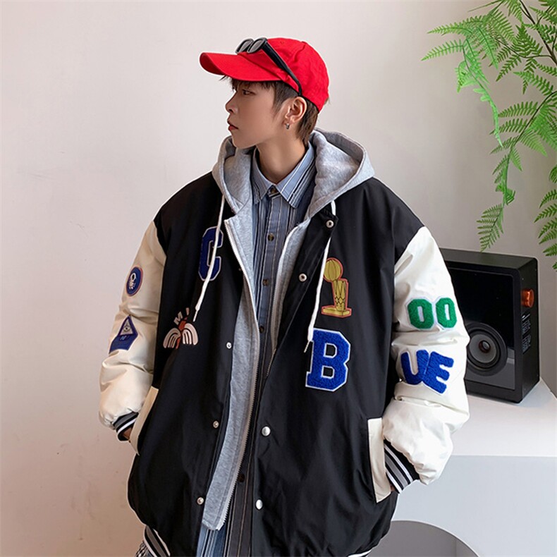 2023假两件连帽棒球服夹克棉衣棉服棉袄男女外套3317-P90控138,男装夹克,星座207