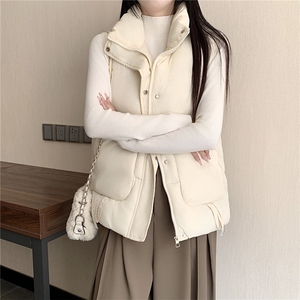 马甲气质纯色立领加厚羽绒棉马甲短款男女秋冬无袖坎肩马夹图片