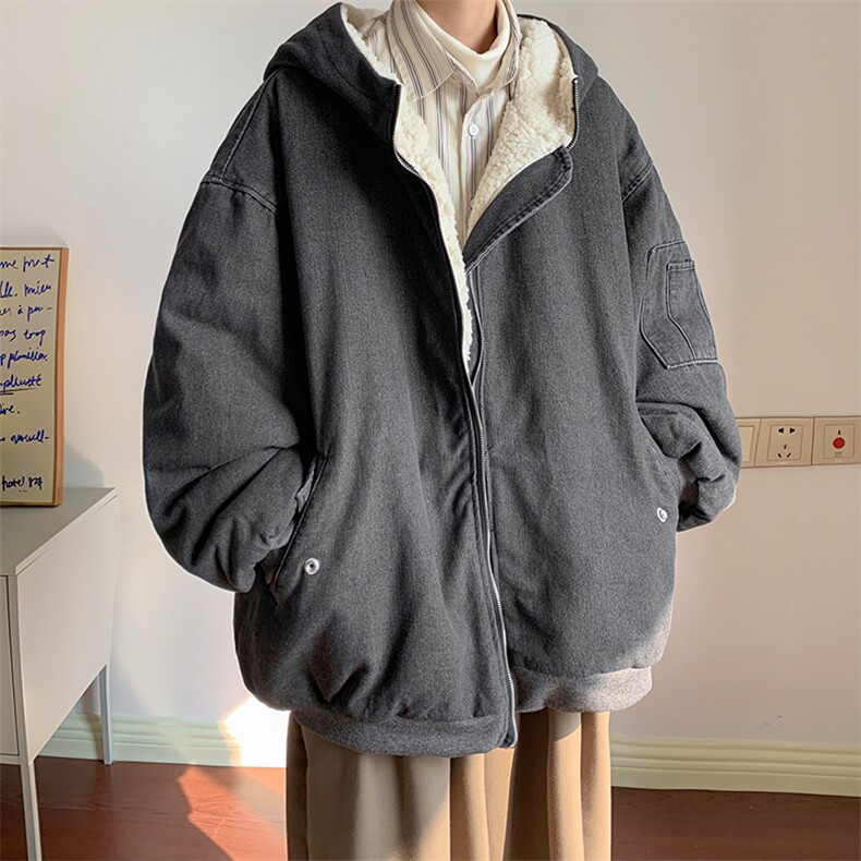 控价158牛仔棉衣男大码加绒羊羔绒牛仔棉服男棉袄NM53413-P140,男装棉衣,电商A040