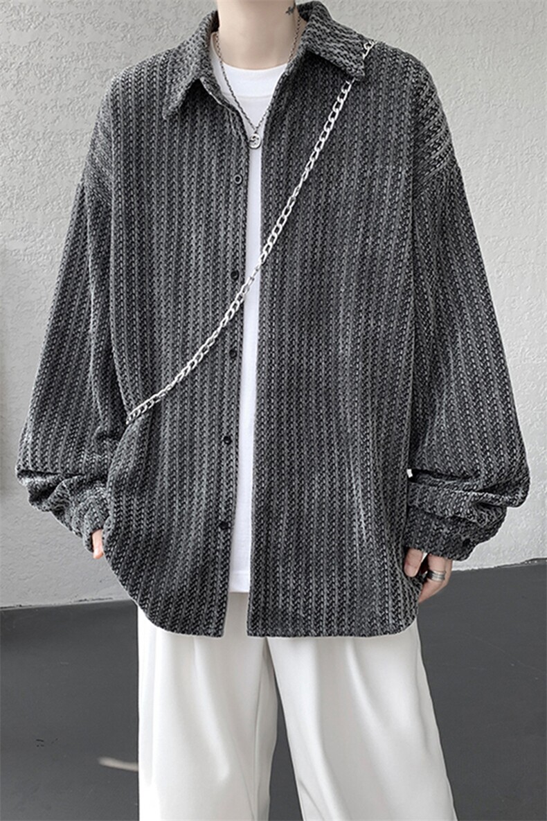 8XL-M鱼骨纹小香风衬衫男生春秋衬衣宽松慵懒垂感外套CS29009P45,男装衬衫,电商B312