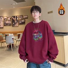 重磅加绒圆领卫衣男美式音乐耳机印花卫衣男潮牌无帽校服内搭，男装卫衣，星座715-4