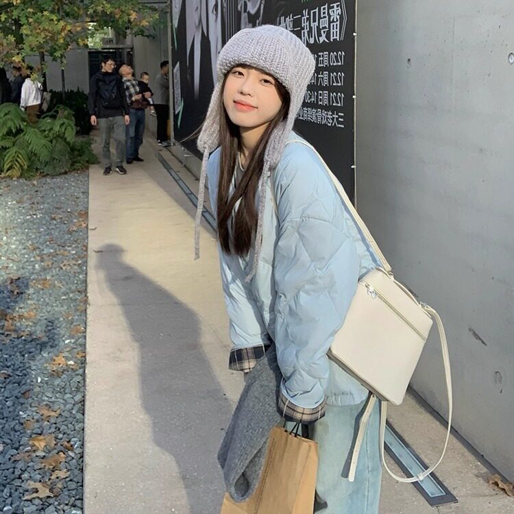 乌77韩系圆领棉衣外套女冬季复古格子拼接小个子棉服上衣,男装棉衣,星座506A