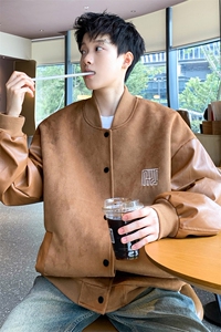 ！2023新款男士加厚鹿皮绒拼皮夹克棒球服外套JK191P85控138图片