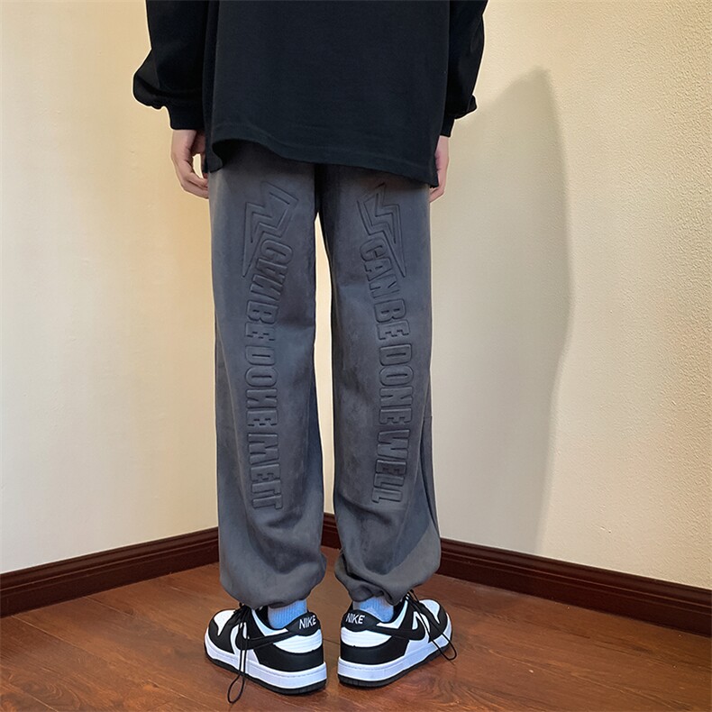 22秋新款麂皮休闲宽松oversize港风束脚休闲裤B266-X828-P60,男装休闲裤,星座B257-1