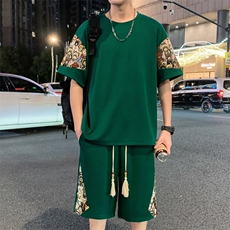 光版二开男士休闲运动套装刺绣小熊T恤短裤一套A266-TZ88580-P50，男装休闲套装，电商A266