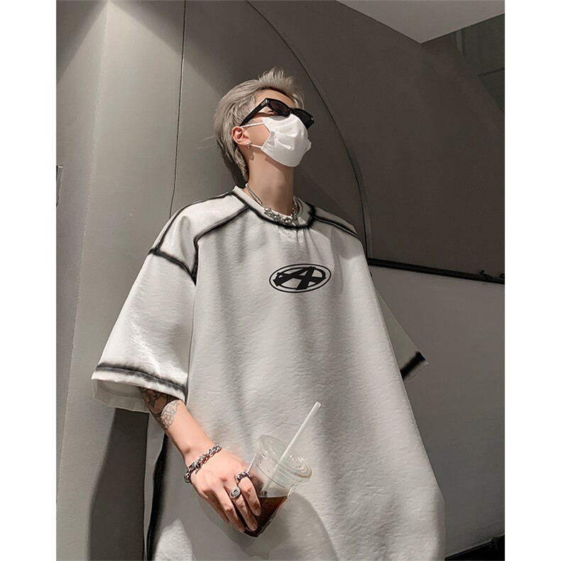 男装丝光棉喷漆短袖T恤2025夏印花五分袖体恤XZ514-2-2024112-P63,男装T恤,星座514-2(原B239)