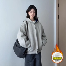 480G重磅加绒硬挺boxy男女秋冬美式高街结构双面连帽卫衣开衫外套，女装短外套，电商A486
