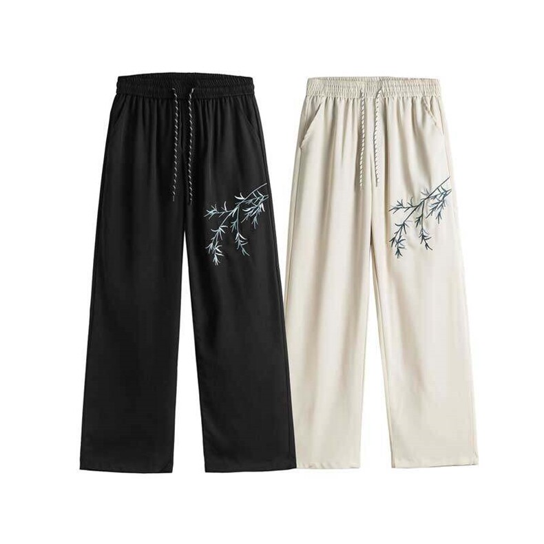 春秋季风绣花休闲长裤绣花宽松版型百搭显高阔腿裤DK955P-35,男装休闲裤,电商A128