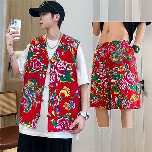 TZ02东北大花民族风风马甲短裤套装大码抖音网红同款汉服男女图片