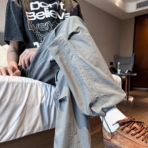 新款防晒伞兵工装裤子男夏季冰丝直筒阔腿休闲裤户外机能冲锋男裤