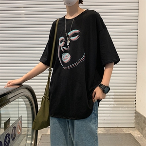 网红T恤男ins超火上衣设计感短袖潮牌打底衫五分袖宽松 T627-P20图片