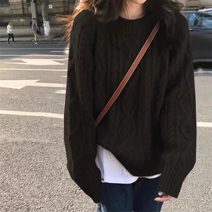 2025年秋季新款百搭女士麻花女士长袖套头衫图片
