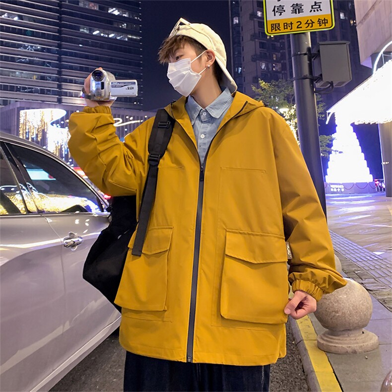 新款连帽冲锋衣夹克男港风纯色潮流休闲外套JK2301-P68,男装夹克,星座717
