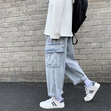 工装牛仔裤男直筒港风ins四季坠感阔腿老爹裤子1304-1-KZ10-P40，男装牛仔裤，星座410-6（原星座1304-1）