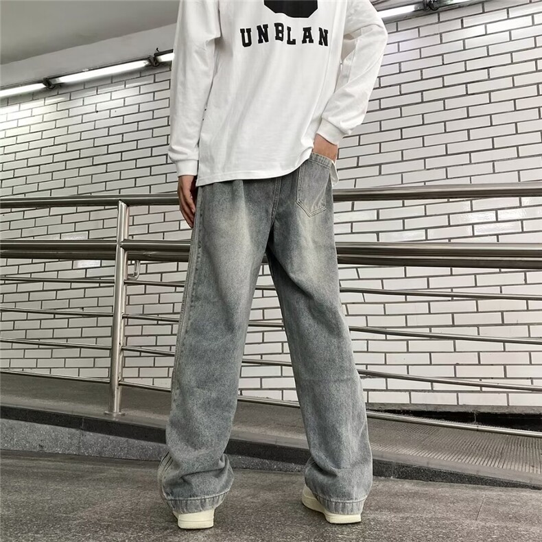 新款日系直筒牛仔裤男韩版潮流宽松阔腿休闲百搭长裤子7021/P45,男装牛仔裤,星座506