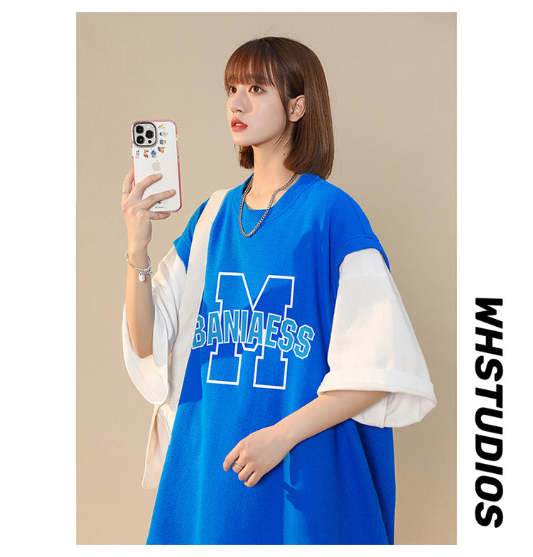 中性风2023夏季新款华夫格字母印花情侣套装TZ620P75控98，女装运动套装，A247A