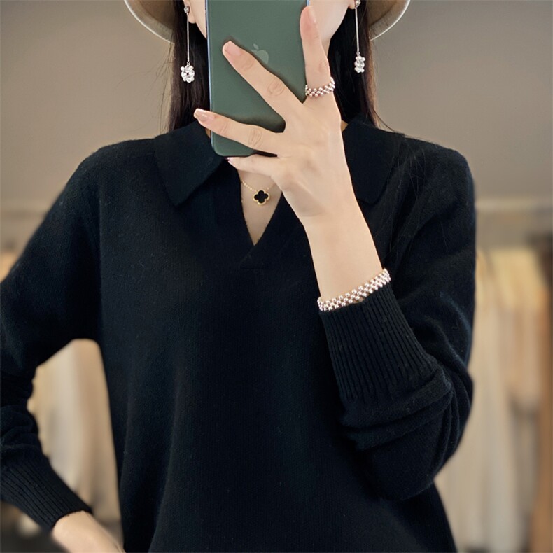 立领纯色羊毛衫女2024春秋新款修身内搭长袖打底针织衫羊毛,女装羊毛衫,桦兴羊绒