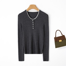 春秋圆领时尚纯色女百搭假两件针织长袖，女装羊毛衫，润匹羊绒