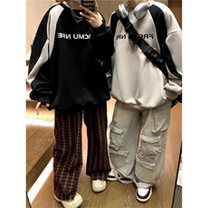 中性2025秋装圆领撞色情侣装卫衣秋季男女青少年宽松外套S291-P58，女装短外套，电商A233-1